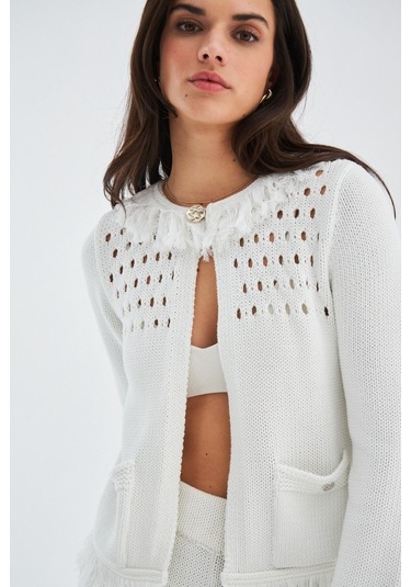 Peraluna Mıyoki Cardıgan & Shorts Mevsimlik Pamuklu Kadın Triko T Kırık Beyaz