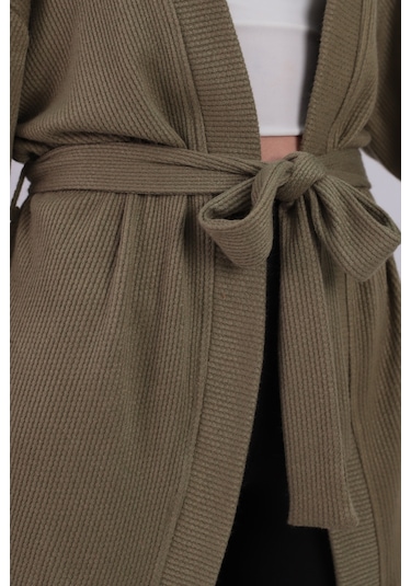 Armonika Kadın Haki Kemerli Triko Kimono Arm-26k001011