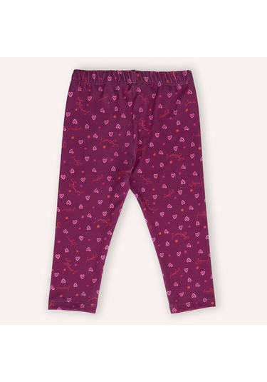 Kız Çocuk Kalp Desenli Tayt Bordo Çok Renkli