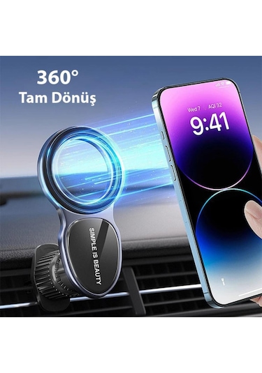 Polham Magsafe Mıknatıslı Sarsıntısız Havalandırma Girişli Telefon Tutucu, Düşmez, Kilit Sistemli Tutucu