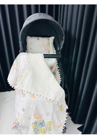 Carmen 90 100 Çift Katlı Pikeli Müslin Battaniye Yastık Ve Alt Açma 3lü Set - Krem Krem