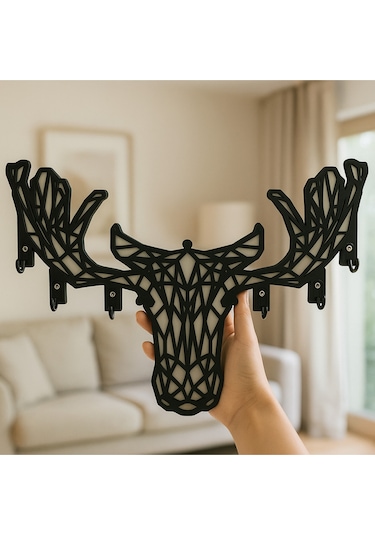 Geyik Figürlü Duvar Tipi Anahtarlık Askılığı Siyah - Beyaz