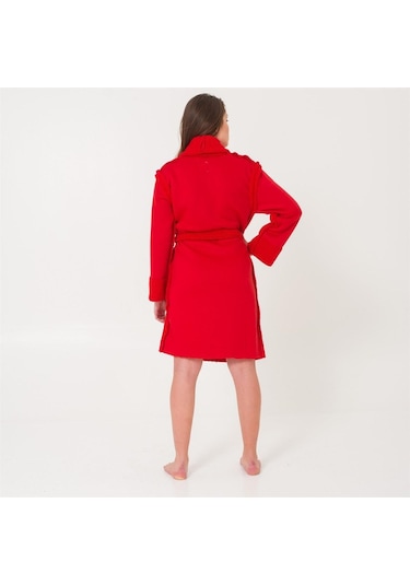 Sherpa Suni Yünlü Teddy Peluş Kadın Sabahlık Kırmızı