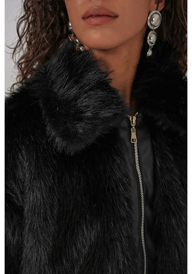 Gabria Deri Fermuarlı Kürk Siyah
