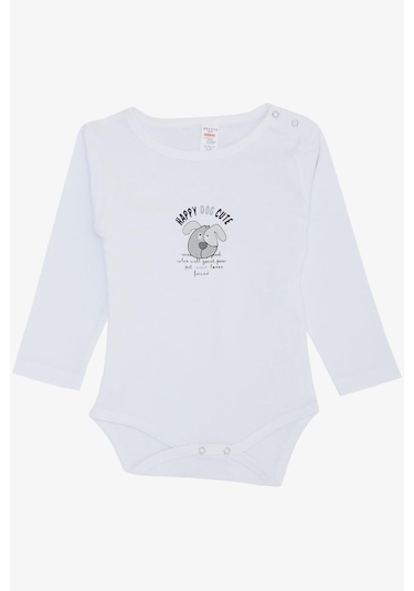 Breeze Erkek Bebek Çıtçıtlı Zıbın Body Sevimli Köpekçik Baskılı 9 Ay-3 Yaş, Beyaz-beyaz Beyaz