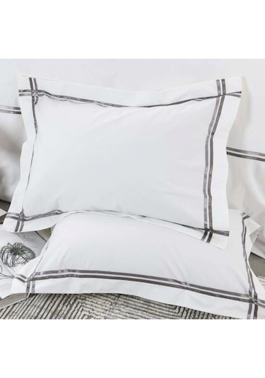 Karaca Home White Colllection Valse Gri Çift Kişilik Saten Şeritli Percale Nevresim Takımı Gri