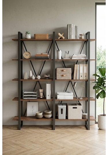 Robinhome Robin Home Vivaldi E Ofis Kitaplık 5 Raflı Metal Ayaklı Barok