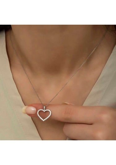 Gümüş Kalp Bayan Kolye-202774 Çok Renkli