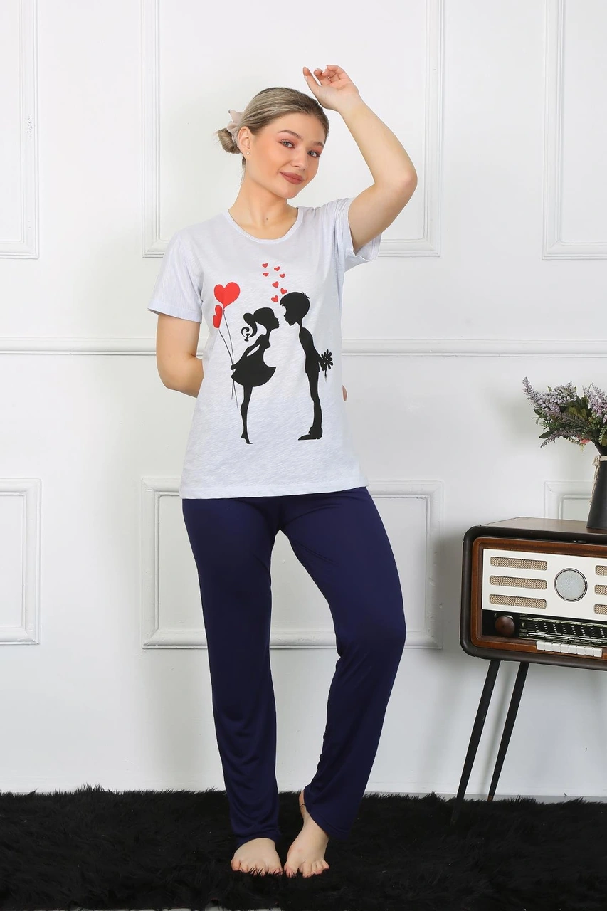 Akbeniz Kadın Kısa Kol Penye Pijama Takımı 4208 Buz Mavisi