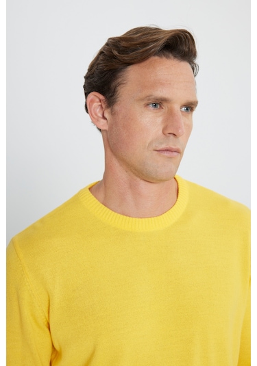 AC&Co / Altınyıldız Classics Erkek Sarı Standart Fit Normal Kesim Bisiklet Yaka Triko Sarı