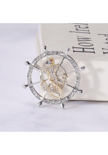 Blucome Yaratıcı Donanma Rüzgar Tam Matkap Dümen Dümen Çapa Broş Erkek Zarif Takım Elbise Yaka Pin Moda Giyim Pin Altın