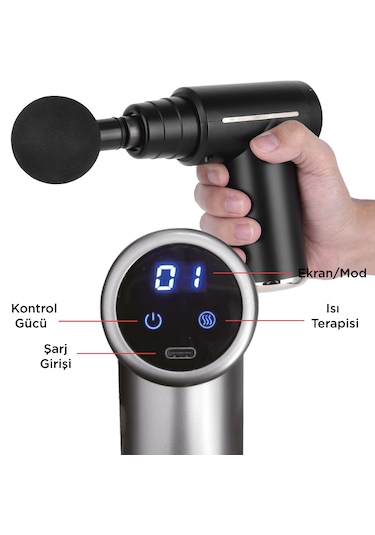 Kochler Sıcak ve Soğuk Terapili Şarjlı Masaj Tabancası Cihazı Sporcu Masaj Aleti Siyah