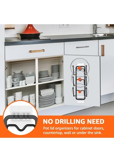 Tenfowee Çiftli Tencere Kapak Rafı, Duvar/cabinet Montajlı, Çelik Malzeme, Suya Dayanıklı, Mutfakta Yer Tasarrufu Sağlar Siyah