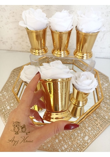 Kahve Sunum Güllü Gül Kovası 6 Adet Beyaz