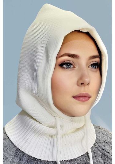 Uniquetrenders Kadın Triko Tesettür Bere Tesettür Başlık Kırık Beyaz