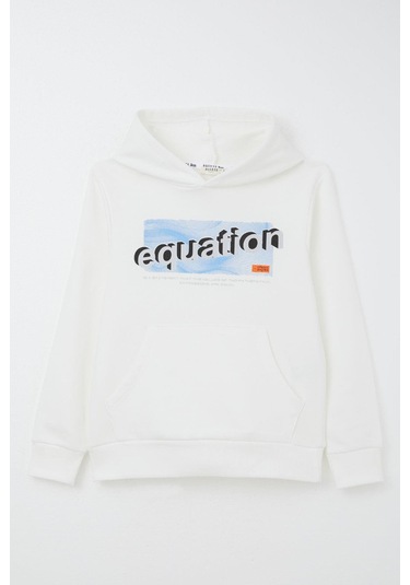 Breeze Erkek Çocuk Sweatshirt Yazı Baskılı Kanguru Cepli Kapüşonlu 8-14 Yaş, Beyaz Beyaz