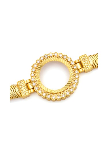 Altın Kaplama İmitasyon Zirkon Taşlı İşlemeli İtalyan Çeyrek Çerçeve Bileklik Blk-1167 Altın