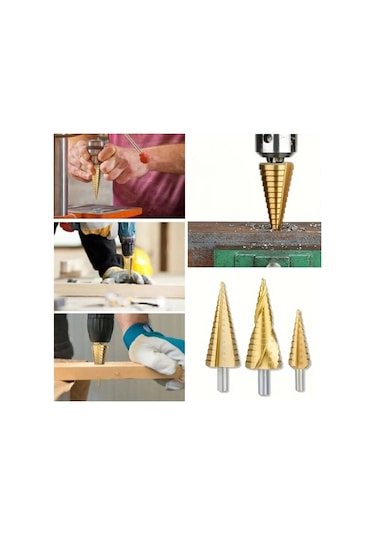 3 Parça Kademeli Matkap Ucu Paslanmaz Uç Alüminyum Sac Demir Delme Seti