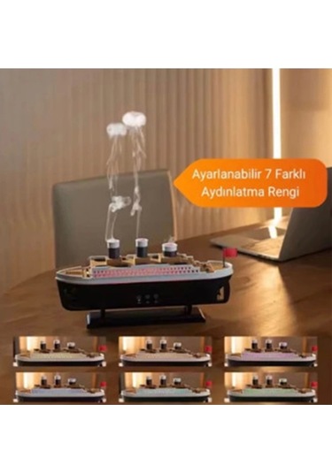 Titanic Gemi Hava Nemlendirici Işıklı Fonksiyonlu Buhar Makinesi Kumandalı Renkli