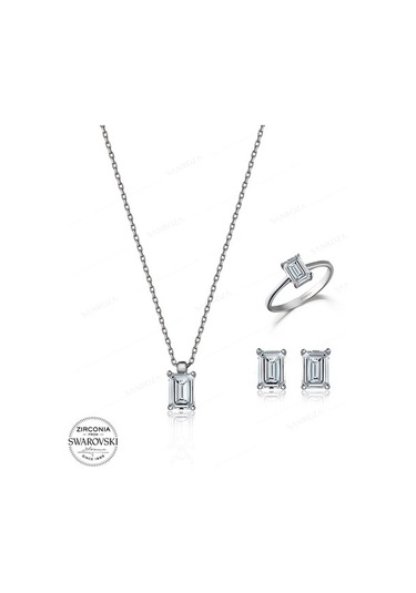 Swarovski Baget Taşlı Gümüş Takı Seti