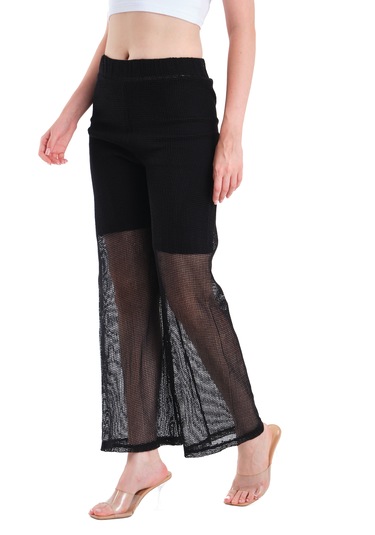 Astarlı Kare File Pantolon Siyah