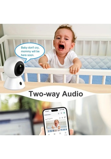 Chuangyinshop White Indoor Cam 1080p Güvenlik Kamerası Ev İçin 360 Derece Dönebilir Gece Görüşlü İnsan Hareket Algılama