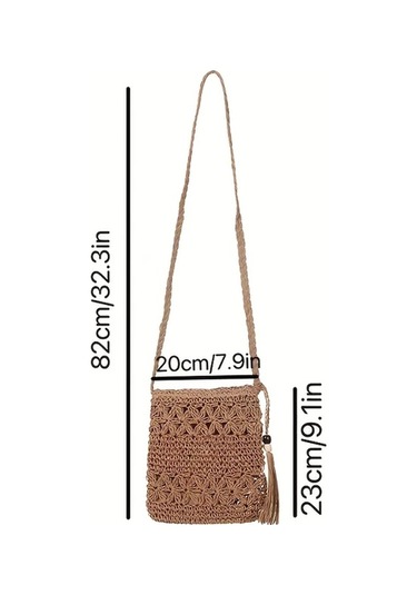 Chuangyinshop 1 Adet El Yapımı Bohem Çapraz Sırt Çantası - Bej Kare Sabit Kayış Bej