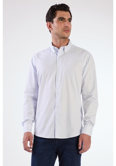 Açık Mavi Kare Desen Regular Fit Uzun Kol Erkek Gömlek Açik Mavi