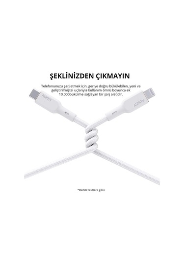 Aukey Cb-ncl1-wh Naylon Örgülü 3a 480mbps Type-c Lıghtnıng Kablosu 1.8mt
