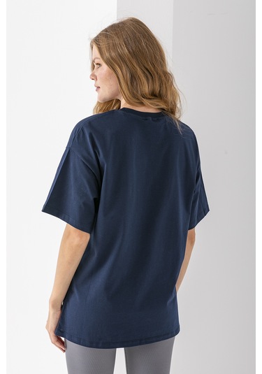 Giysa Kadın Bisiklet Yaka Düz Basic Pamuklu T-shirt Lacivert - 25501 Lacivert