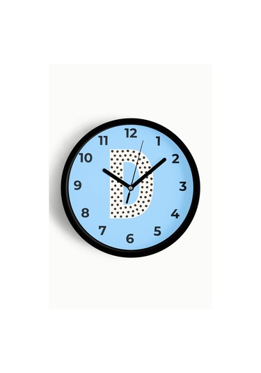 D Harfi Erkek Odası Duvar Saati - 30cm - Önü Camlı Siyah Kasa - Sessiz Mekanizma-jh1156 Siyah