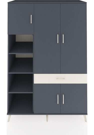 Kronos Dolap 8 Raflı Tek Çekmeceli 5 Kapaklı 132x59x195 Antrasit-antrasit/aytaşı Antrasıt/aytası