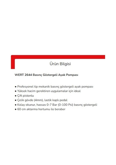 Wert 2644 Ayak Pompası, Çift Pistonlu