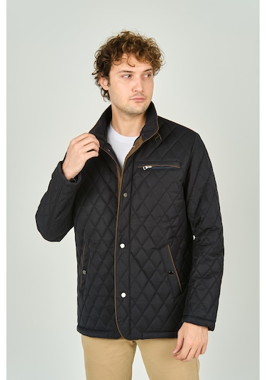 Daynax Erkek Dik Yaka Fermuar Ve Çıtçıt Kapamalı Kapitone Kaban 1000 Lacivert Lacivert