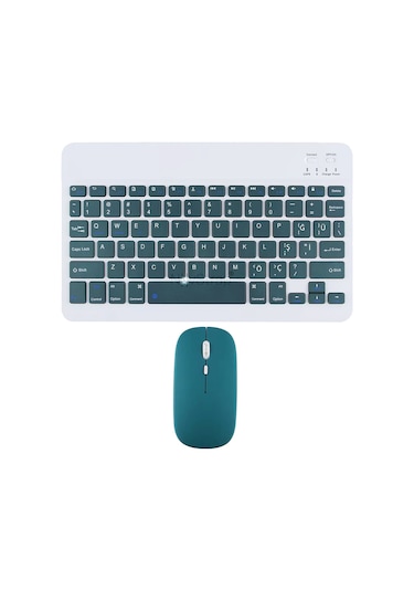 Novstrap Apple Uyumlu iPad  Mini 2 3 4 5 6 7 İle Üretilmiş Bluetooth Klavye Mouse Seti Yeşil Koyu Optik