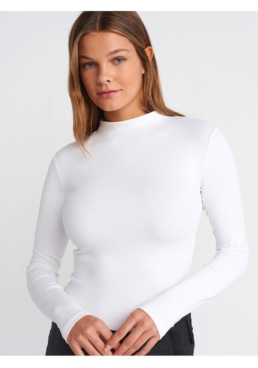 31433 Yarım Balıkçı Yaka Top-ekru-875 Ekru