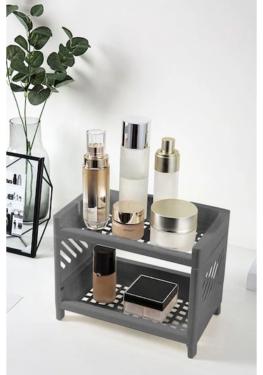 2 Katlı Mutfak Tezgah Üstü Rafı Çok Amaçlı Dolap Baharatlık Düzenleme Organizeri Antrasit