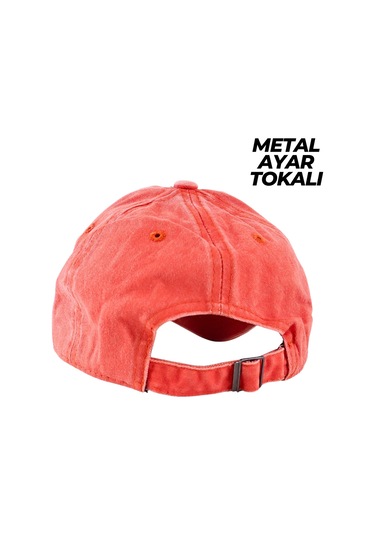 Perlotus Vintage Yıkamalı Pamuk Şapka Dört Yapraklı Yonca Nakışlı Turuncu Turuncu