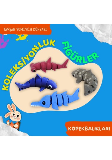 Tavşan Yumi Köpek Balıkları Koleksiyonu- 4 Parça 5-7 Cm Hareketli Oyuncaklar Ve Bilgilendirici Kartlar "