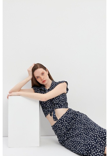 Stella Pulvis Lacivert Desenli Midi Etek Lacivert