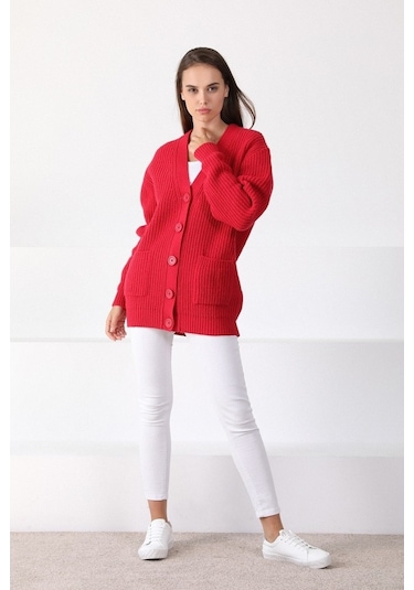 Ferraro Adda Kuzu Yünü Oversize Kadın Triko Hırka Tarçın