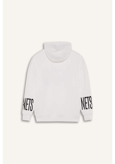DeFactoFit NBA Brooklyn Nets Oversize Geniş Kalıp Kapüşonlu Kalın Sweatshirt D8513AX25SPER105