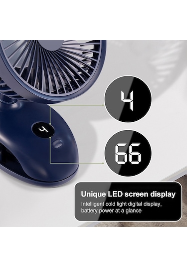 Led Ekranlı F601 Çok Fonksiyonlu Klipsli Elektrik Fan Blue