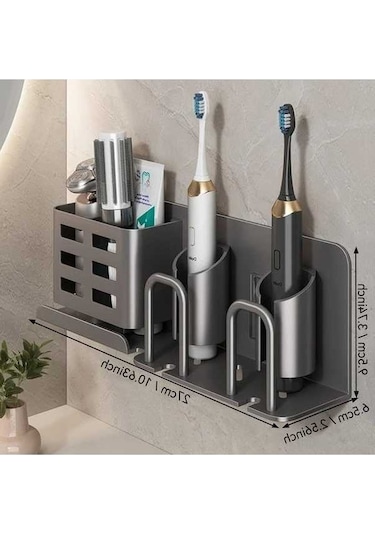 Fastbuy Challenger Duvara Elektrikli Diş Fırçası Tutucu Koyu Gri 2 Kart Yuvası Bardaksız Tasarım Koyu Gri Koyu Gri