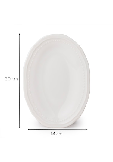 Porsima 4464 Beliz Porselen Kayık Tabak Seti - Oval Kahvaltılık Sunumluk Seti 20cm Beyaz