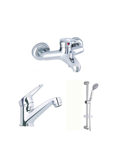 Erce Mix Sabit Lavabo ve Banyo Bataryası sürgülü Duş Takımı Krom