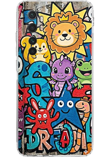 Xiaomi Mi Note 10 Lite İle Uyumlu Grafiti Star Team Tasarımlı Şeffaf Silikon Kılıf Şeffaf