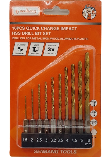 1/4'' Bits Saplı HSS Matkap Uçu Seti 10 Parça