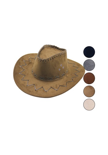 Suni Deri Zigzag - X Desen Erkek Foter Kovboy Şapka 5332 Çok Renkli