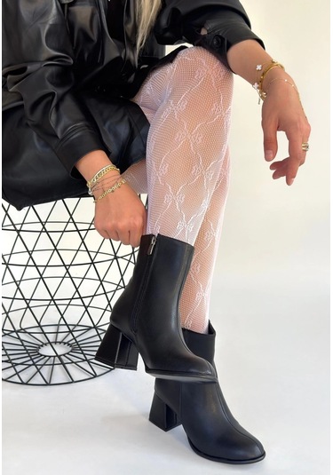 Biçomi Tendy Siyah Cilt Topuklu Bot Çok Renkli